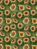 Sunkissed Sunflower Toss Green Fabric