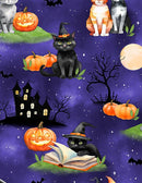 Spooky Tails - Scenic Cats - Purple - Yardage