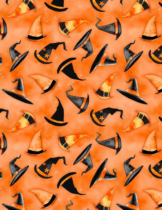 Spooky Tails - Witches Hats - Orange - Yardage
