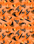 Spooky Tails - Witches Hats - Orange - Yardage