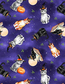 Spooky Tails - Tossed Cats - Purple - Yardage