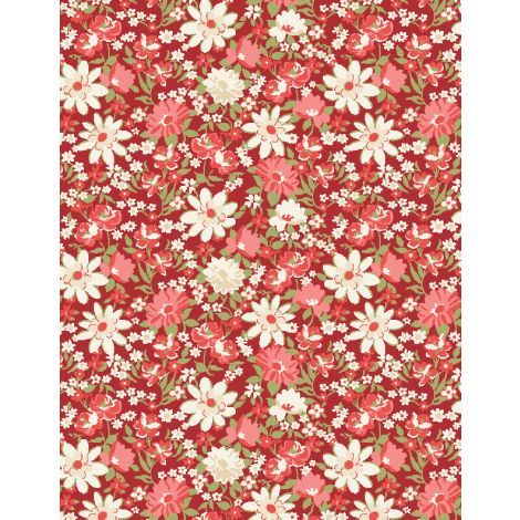 Sentiments Red Packed Floral Yardage