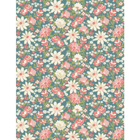 Sentiments Blue Packed Floral Yardage