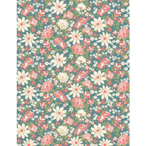 Sentiments Blue Packed Floral Fabric