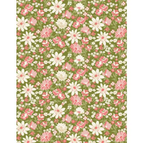Sentiments Green Packed Floral Yardage