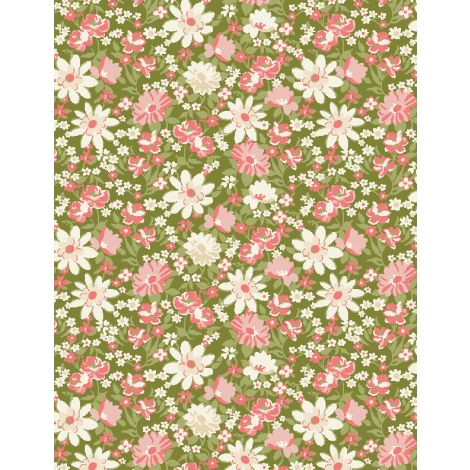 Sentiments Green Packed Floral Fabric