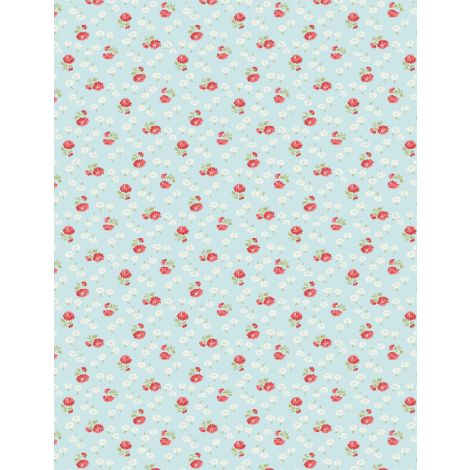 Sentiments Dark Light Blue Flowers Fabric