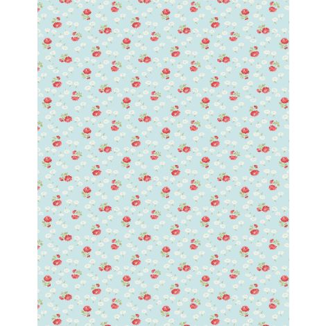 Sentiments Dark Light Blue Flowers Fabric