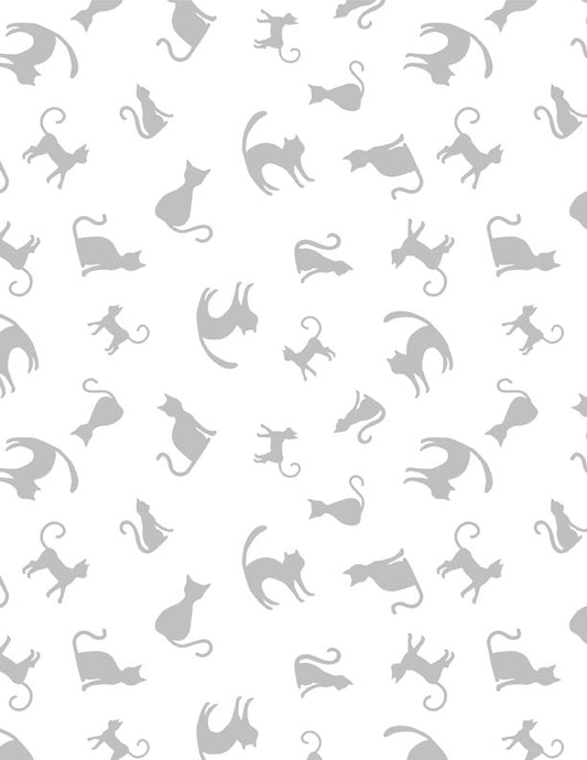 Spooky Spectable Cat Toss White on White Fabric