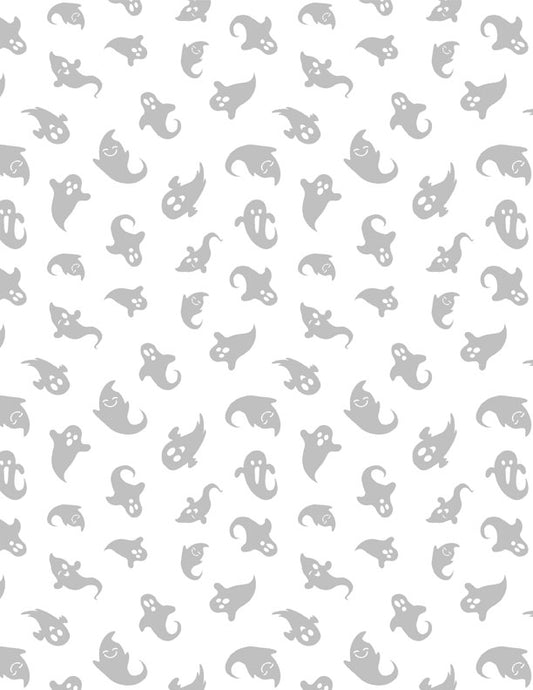 Spooky Spectable Ghost Toss White on White Fabric