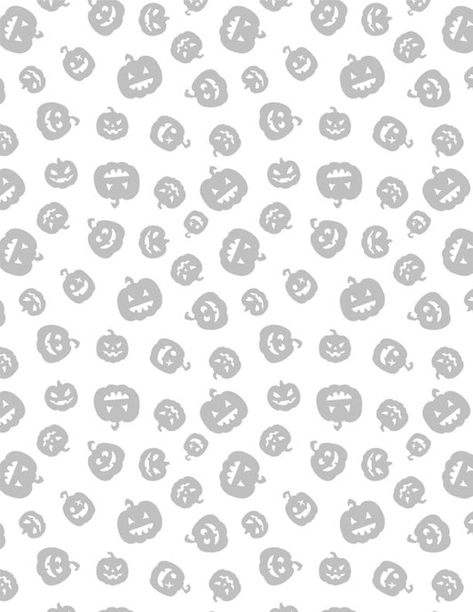 Spooky Spectable Pumpkin Toss White on White Fabric