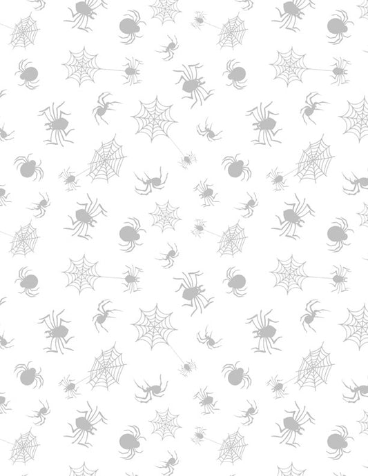 Spooky Spectable Spider Toss White on White Fabric