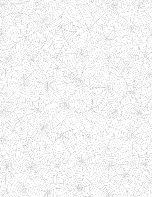 Spooky Spectable Spider Web All Over White on White Fabric