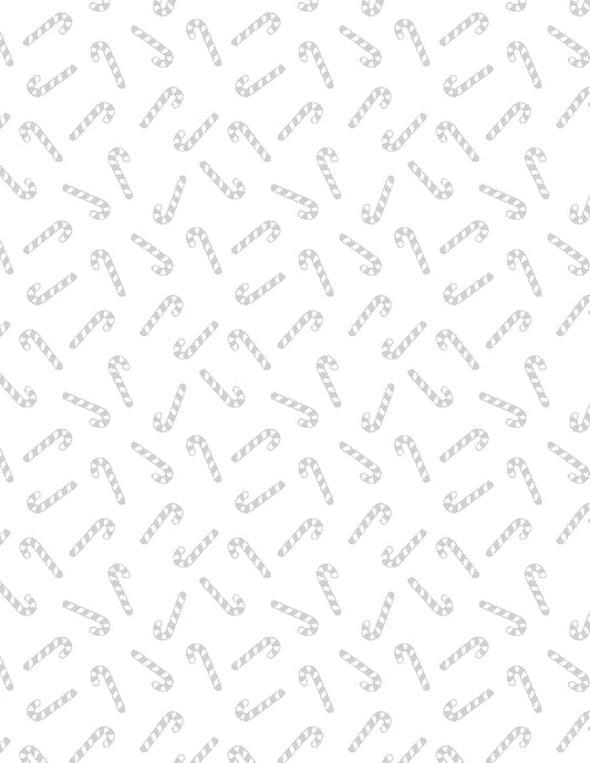 Stocking Stuffers 2 Candy Cane Toss White on White Fabric