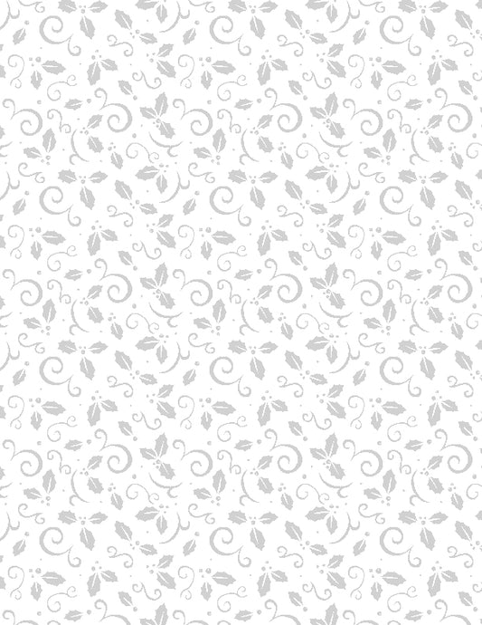 Stocking Stuffers 2 Holly & Scrolls White on White Fabric