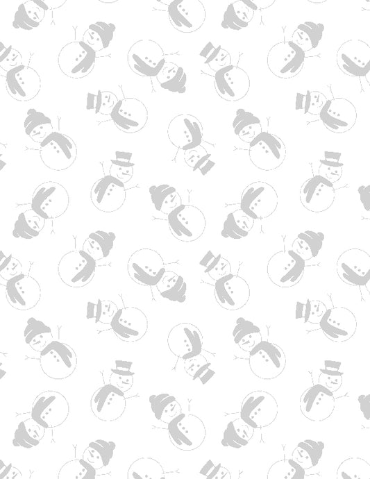 Stocking Stuffers 2 Snowmen White on White Fabric