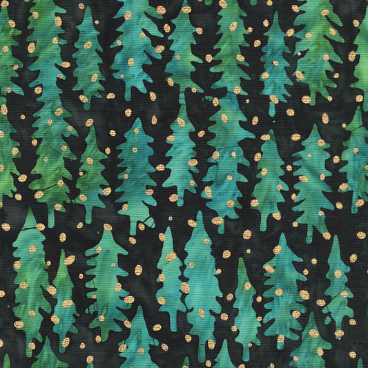 Sparkly Christmas Batik - Christmas Trees - Night - Yardage