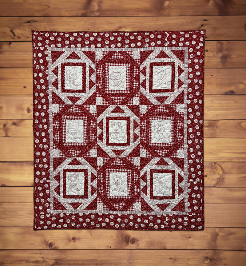 Redwork Christmas 54" x 63" Quilt Kit