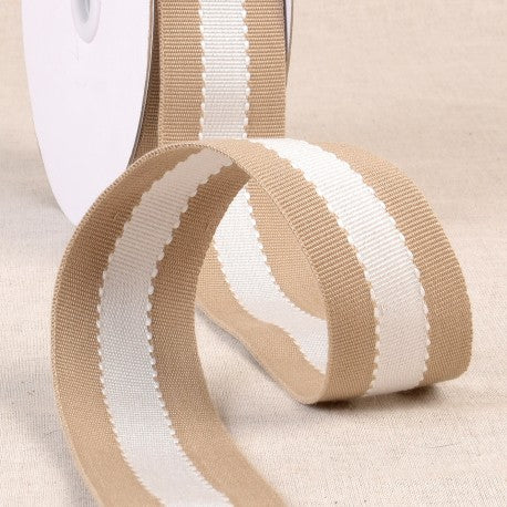 Poly Two-Color Grosgrain Webbing 1.5" Beige & Ivory