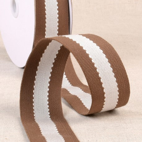 Poly Two-Color Grosgrain Webbing 1.5" Brown & Ivory