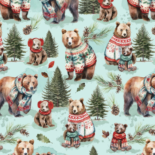 Merry Beary / Light Aqua Solstice Snuggles 21240401-02 / Fabric