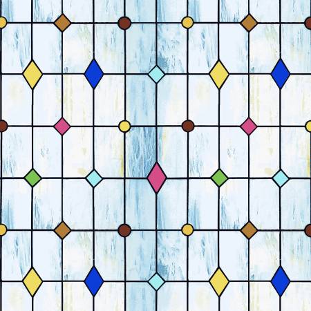Faith in Full Color - Geometric Stained Glass, Light Blue/Multi - Yardage