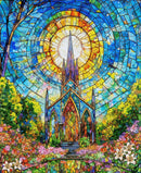 Faith in Full Color - Stained Glass Church - Turquoise/Multi  36" - Panel