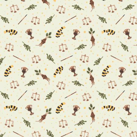 Harry Potter Arts and Craft Hufflepuff Icon Sage Fabric