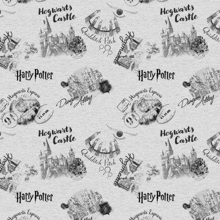 Harry Potter Grey Wizarding Sketches Fabric