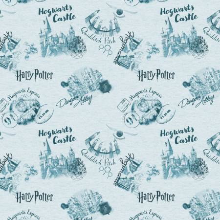 Harry Potter Blue Wizarding Sketches Fabric