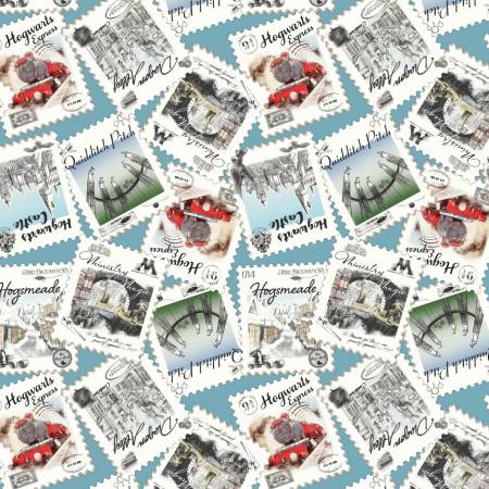 Harry Potter Blue Wizarding Stamps Fabric