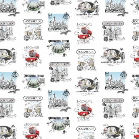 Harry Potter Wizarding Locations White Fabric