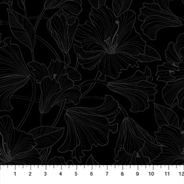 Simply Neutral 2 Hibiscus Toss Grey White Fabric