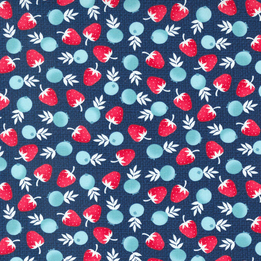 Berry Basket Navy Raspberry Berries Fabric