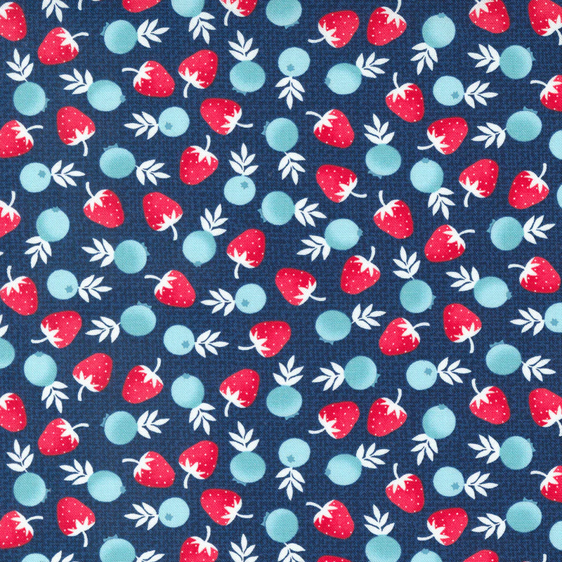 Berry Basket Navy Raspberry Berries Fabric