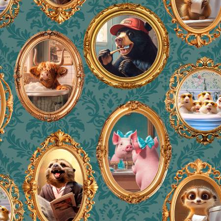 Please Seat Yourself - 3 Wishes - Teal All Framed Up  - Multi - Yardage