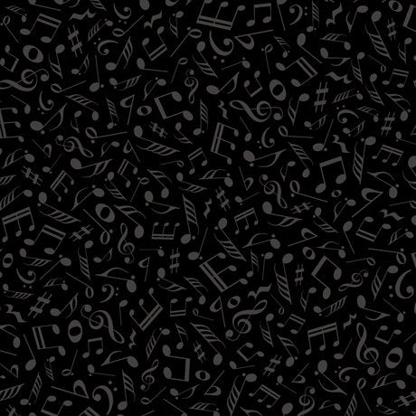 Quilting Illusions Music Notes Black Fabric