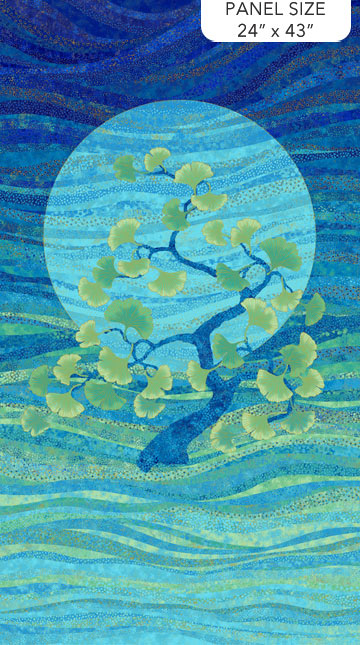 Shimmer Ginkgo Garden Navy 24" x 43" Panel