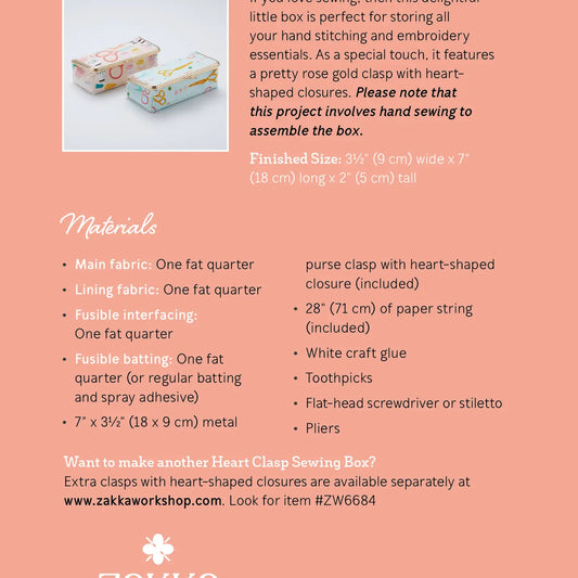 Heart Clasp Sewing Box Kit (hardware included) - Pattern