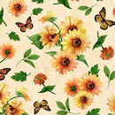Sunshine Whispers - Sunflowers All Over - Cream - Yardage
