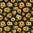 Sunshine Whispers - Sunflower Bunches - Black - Yardage