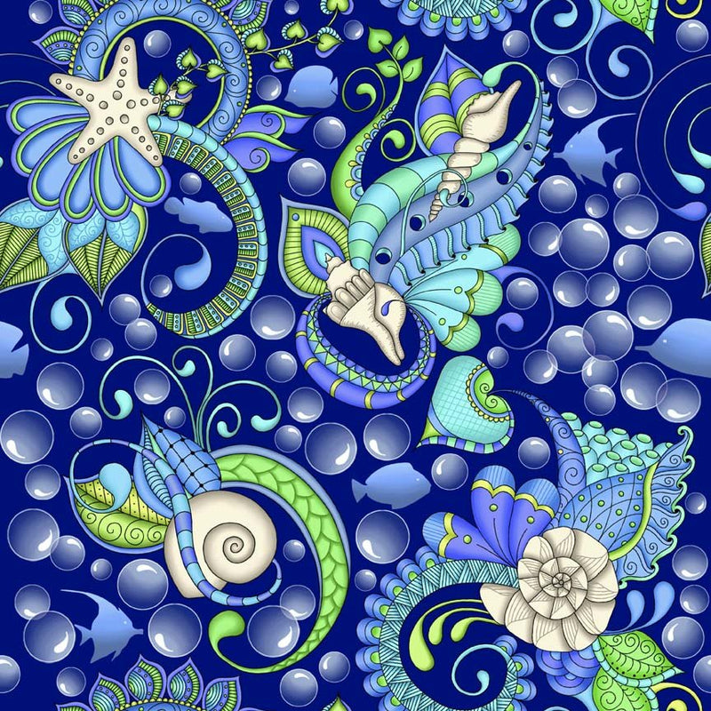 Seashell Mystique Navy Packed Shells Fabric