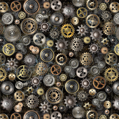 Steampunk Adventures Black Gears Fabric