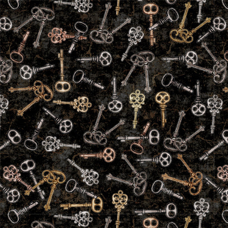 Steampunk Adventures Black Key Fabric