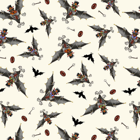 Steampunk Hallow 2 Bats Cream Yardage