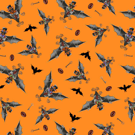 Steampunk Hallow 2 Bats Orange Yardage