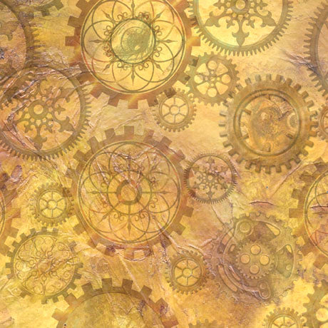 Steampunk Hallow 2 Gears Yellow Yardage