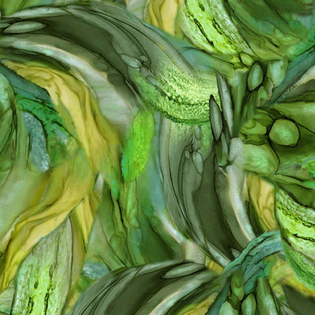 Windswept Green Water Color Abstract Fabric