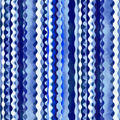 Blossoms Of Blue Ric Rac Stripe Fabric