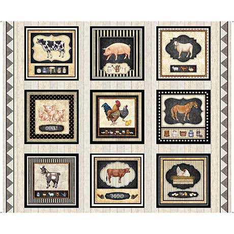 Country Farm Farm Pictures Patches Cream Yardage